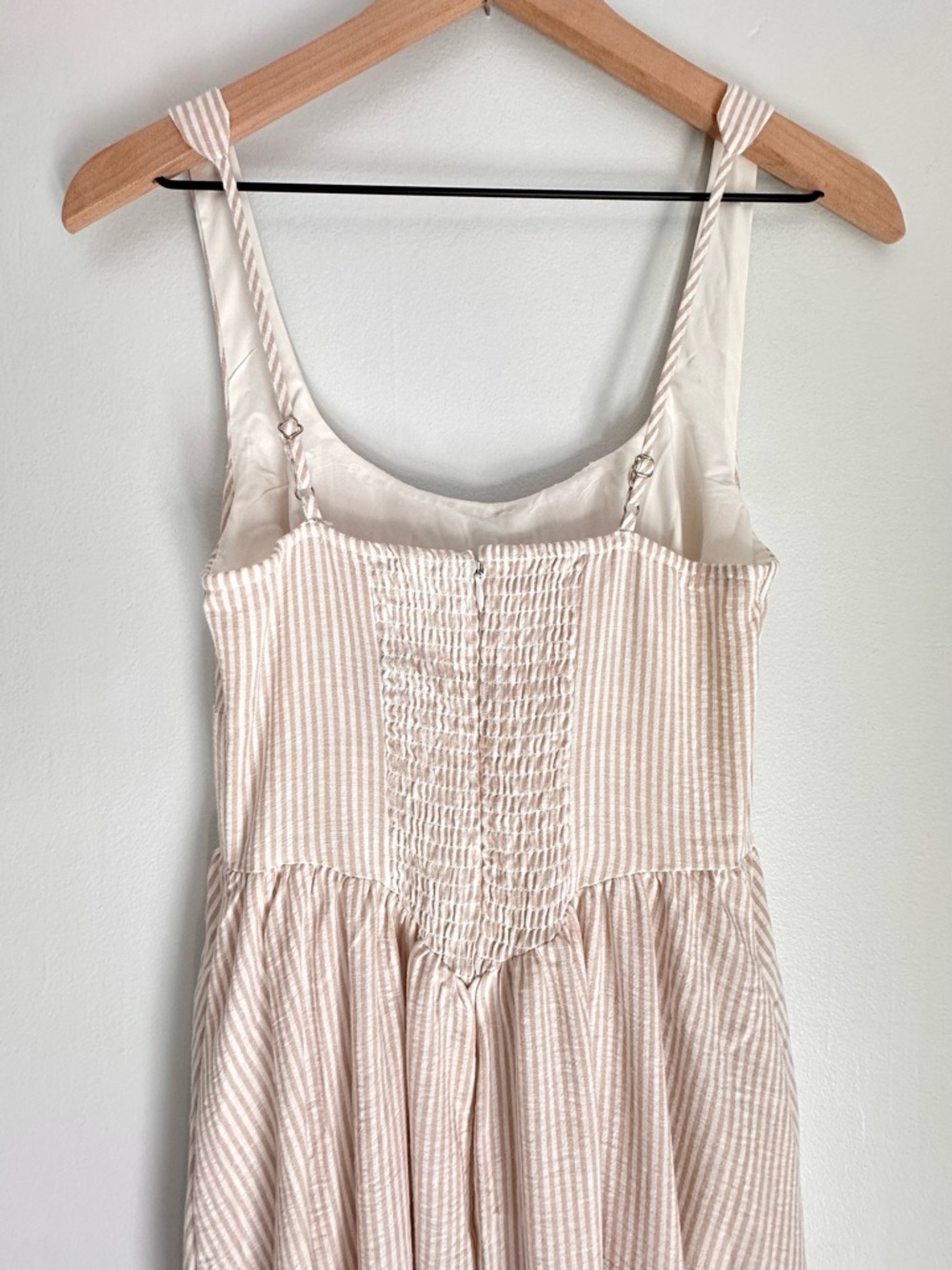 Beige Striped Dress Drop Waist Midi Dress Size Small - Picture 6 of 7